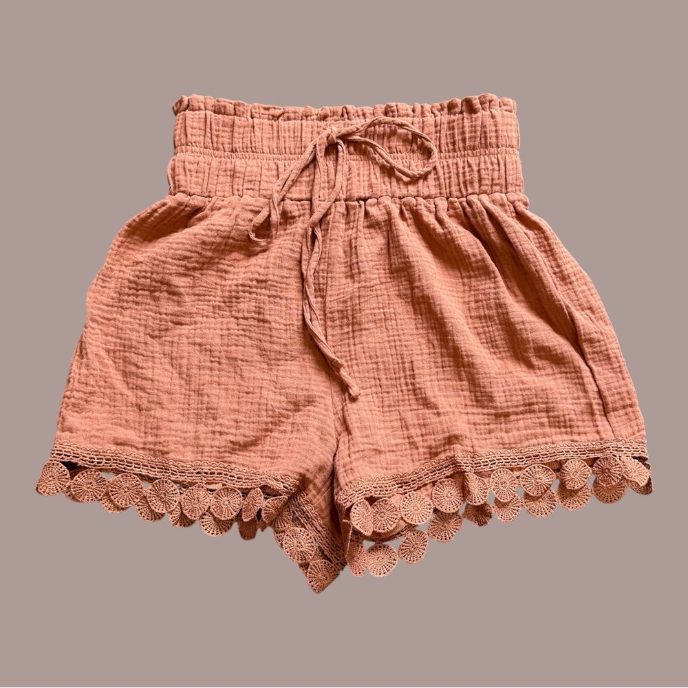 SHEIN High Waist Lace Trim Shorts - Tan